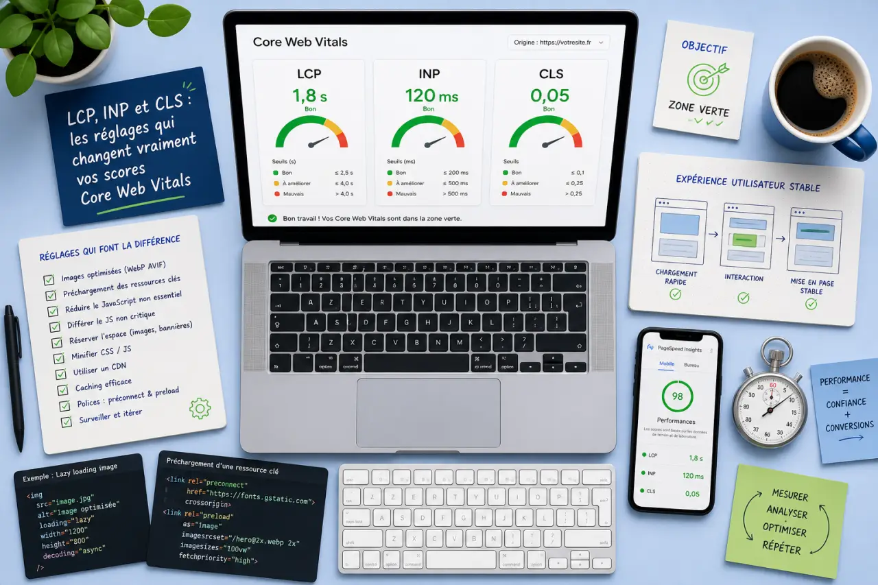 LCP, INP et CLS : les réglages qui changent vraiment vos scores Core Web Vitals
