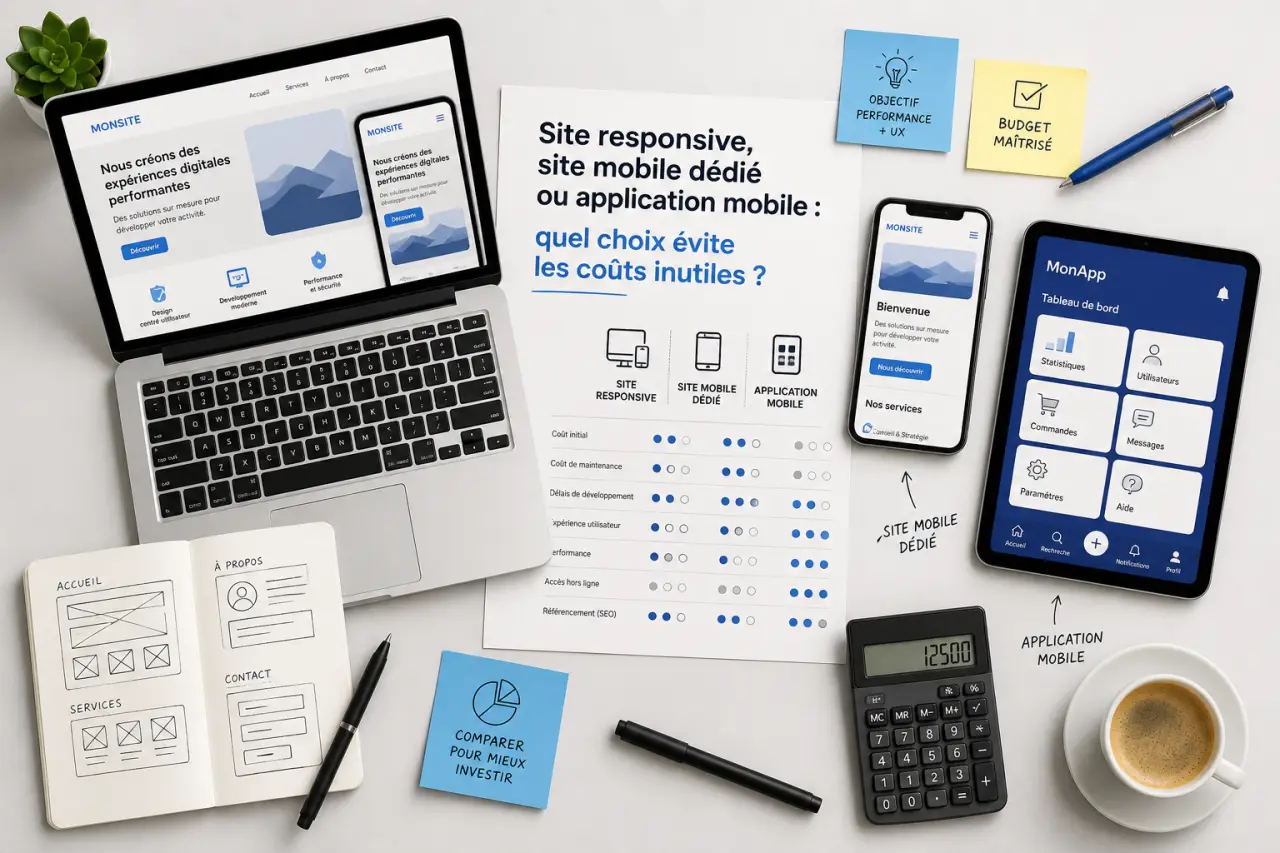 Site responsive, site mobile dédié ou application mobile : quel choix évite les coûts inutiles ?