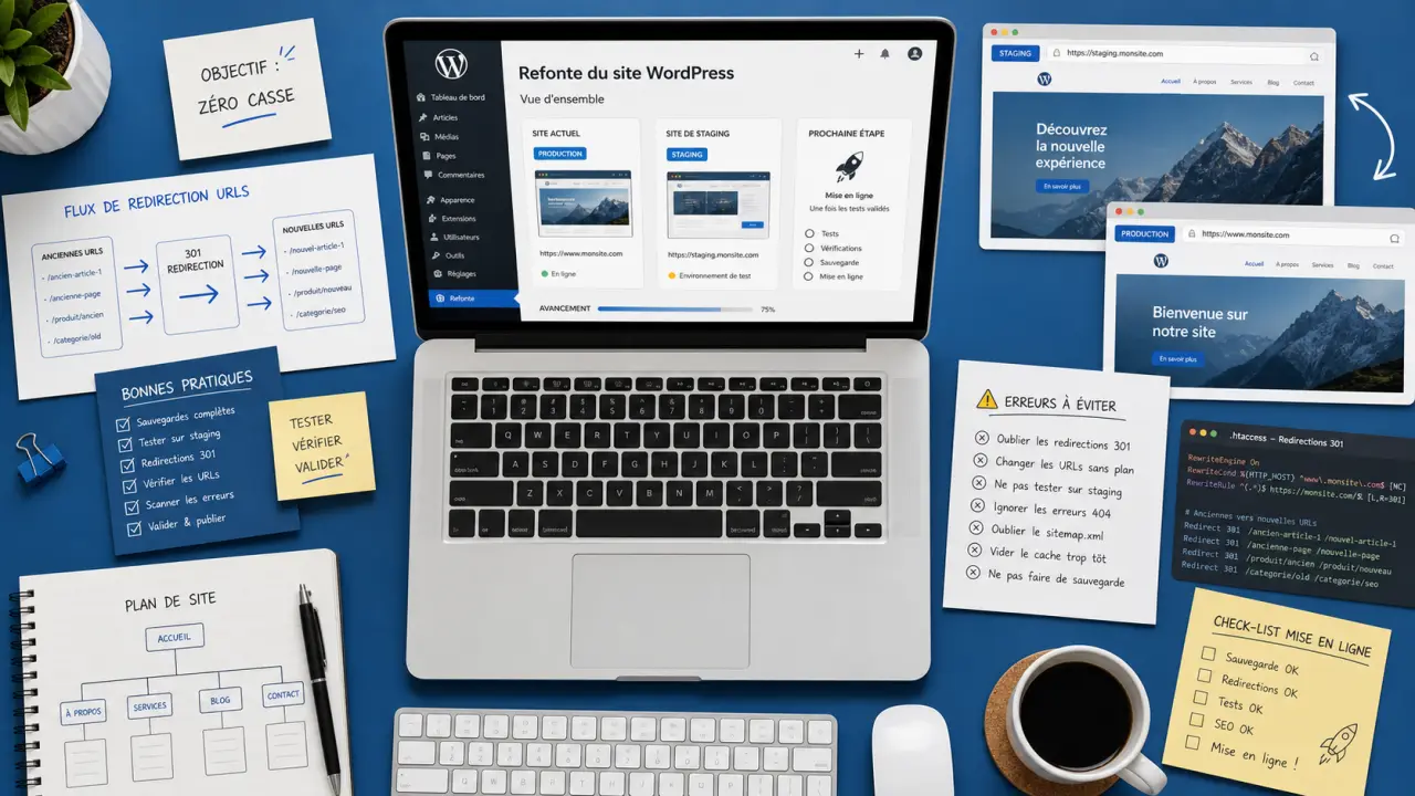 Refonte WordPress sans casse : staging, URLs et erreurs à éviter