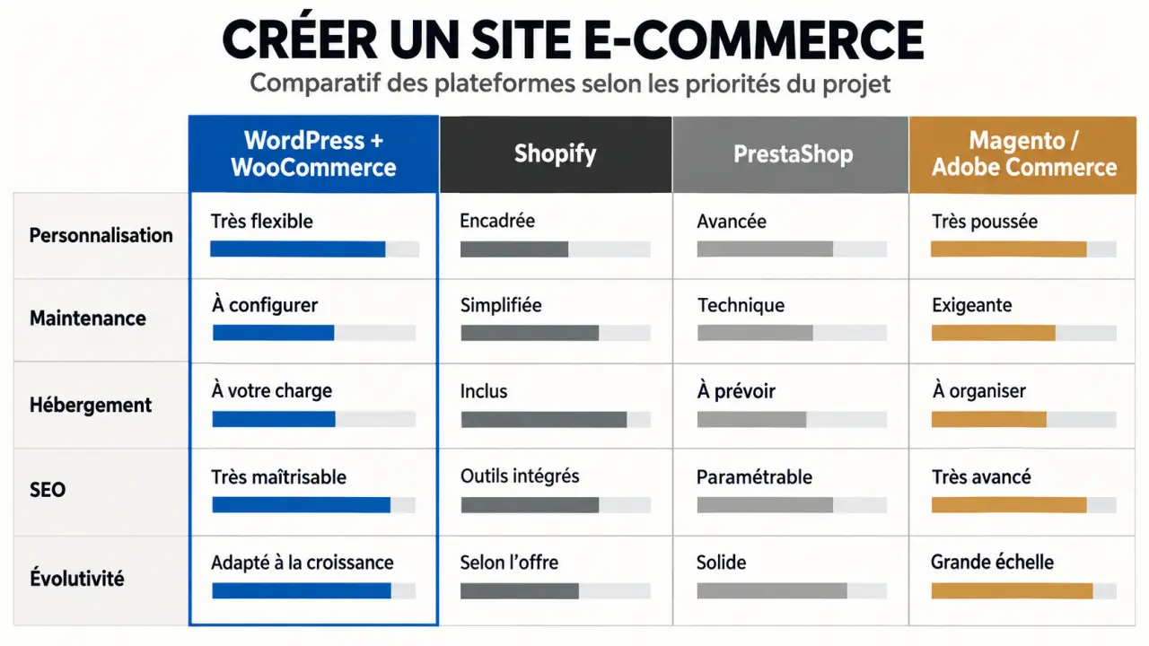 Comparatif de solutions pour un site ecommerce WordPress et autres plateformes