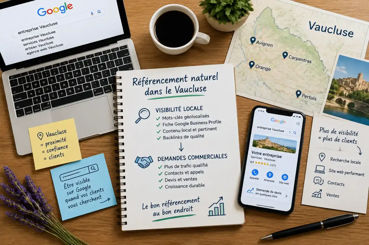 Référencement naturel dans le Vaucluse : relier visibilité locale et demandes commerciales