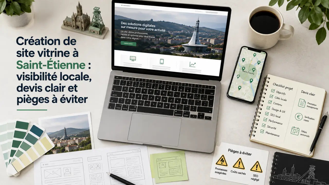 Création de site vitrine à Saint-Étienne : visibilité locale, devis clair et pièges à éviter