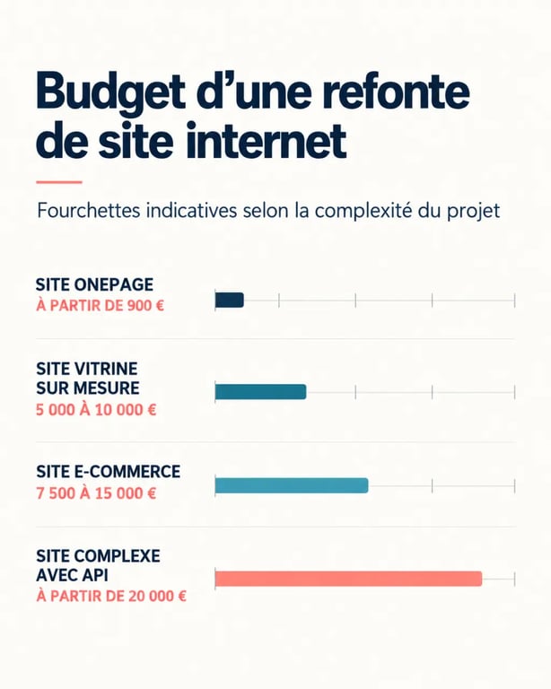 Infographie sur le budget d’une agence de refonte site selon le type de projet