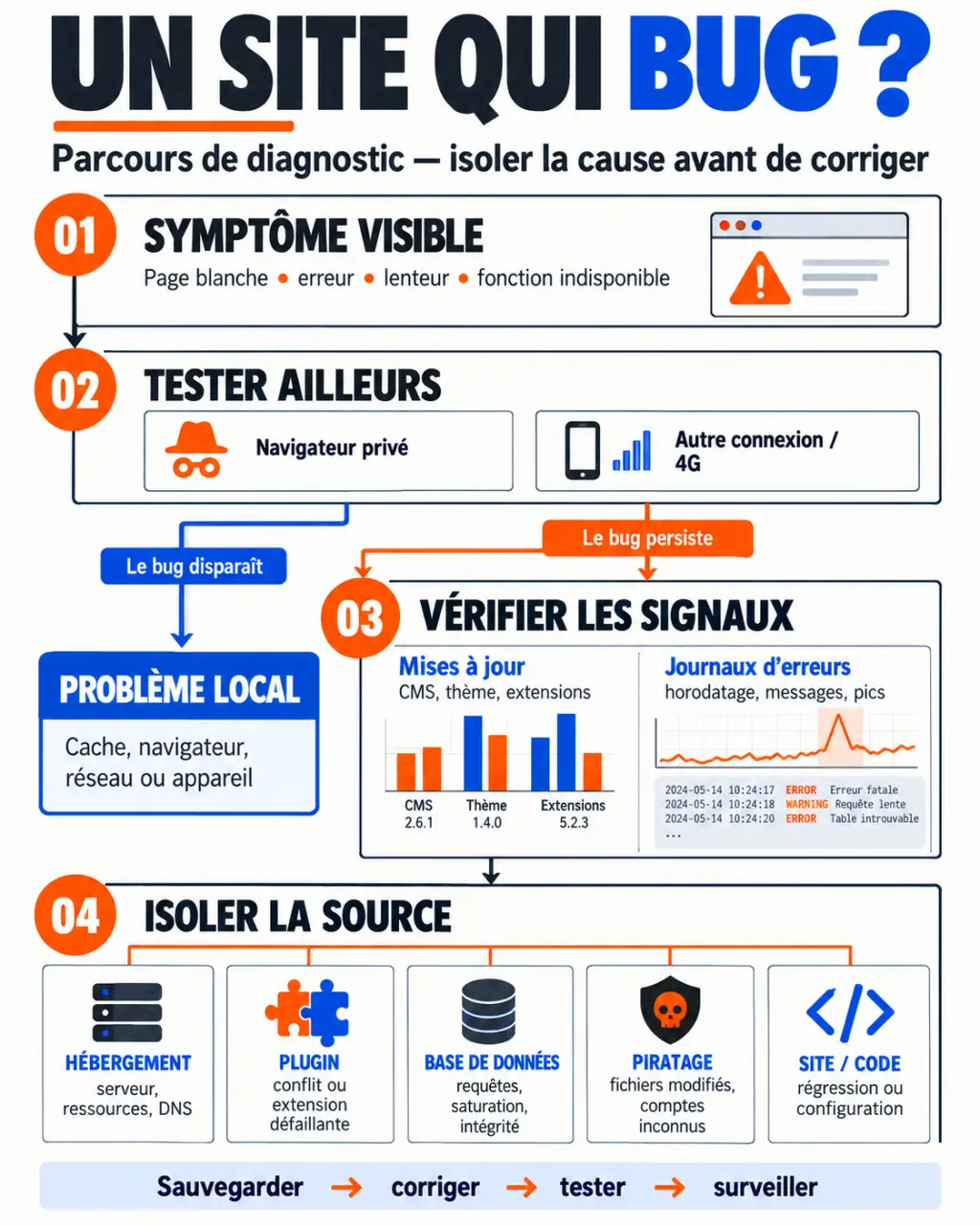 Infographie de diagnostic pour comprendre pourquoi mon site bug