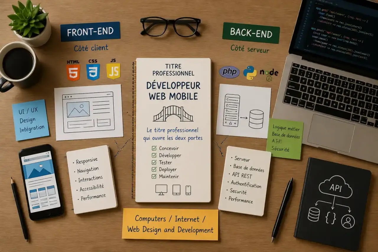 Développeur web mobile : front-end, back-end et le titre professionnel qui ouvre les deux portes
