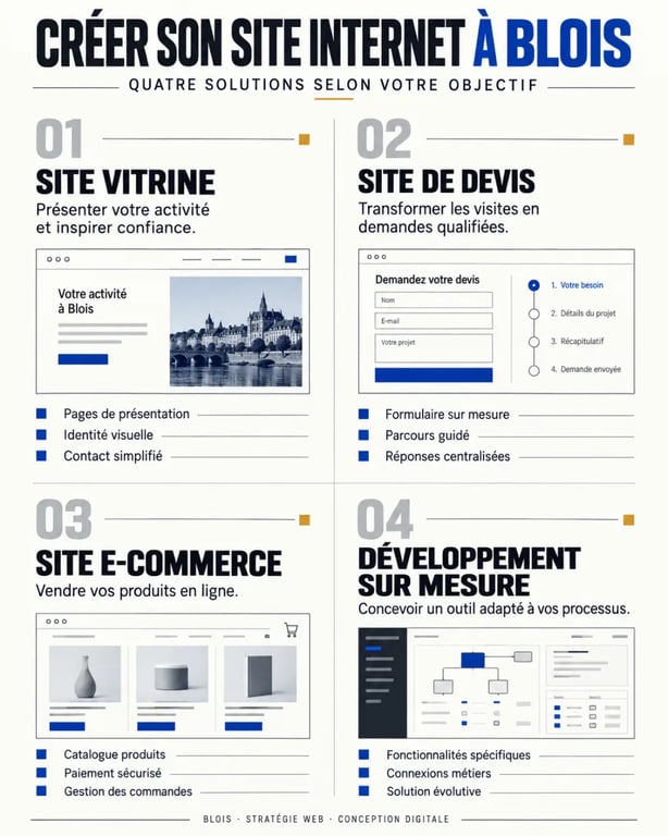 Infographie des solutions de création de site internet à Blois