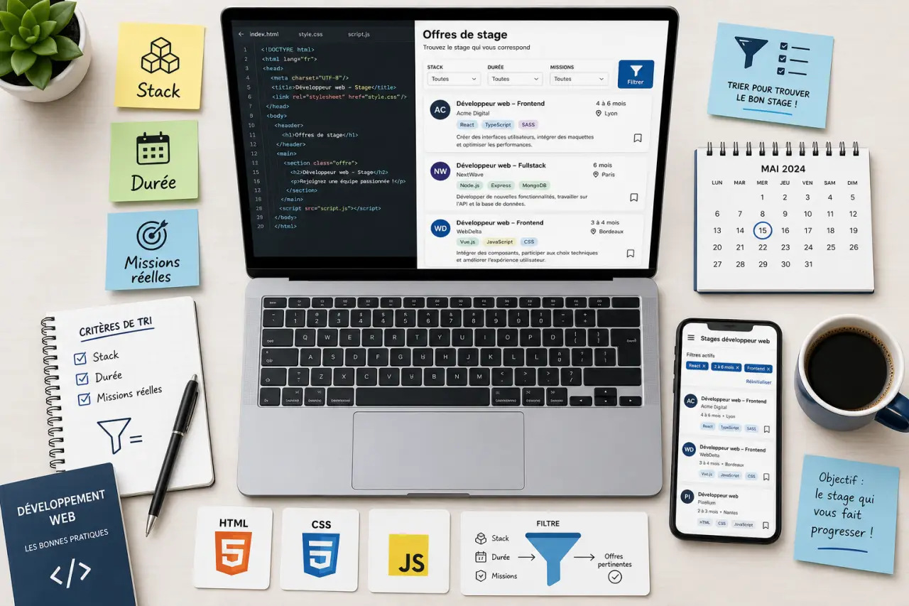 Développeur web stage : trier les offres selon la stack, la durée et les missions réelles