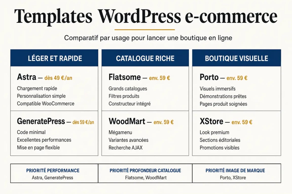 WordPress templates e commerce comparatif visuel des thèmes pour boutique en ligne
